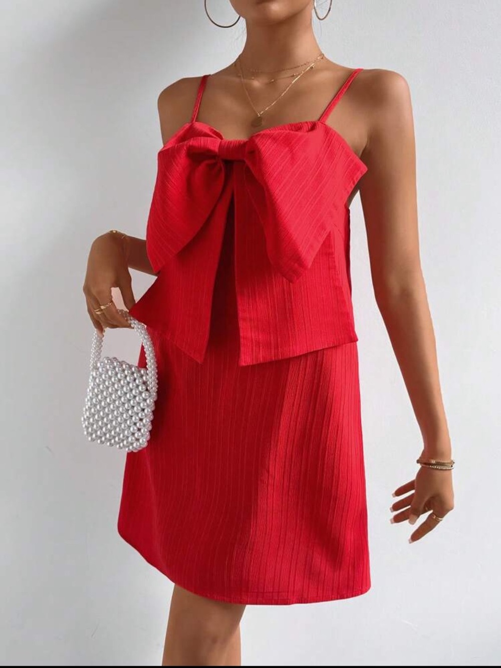 Red Bow Detail Spaghetti Strap Dress